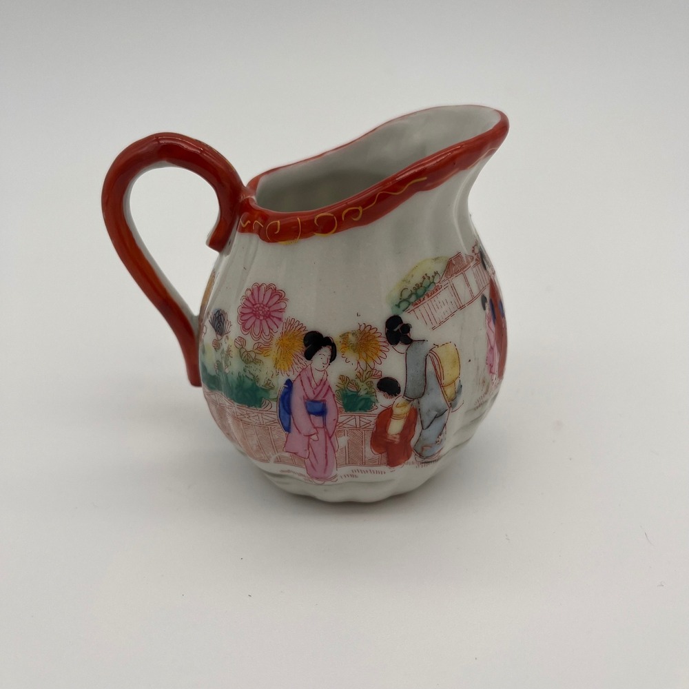 Vintage Japanese Kutani Porcelain Creamer Pitcher Hand Painted Geisha Garden